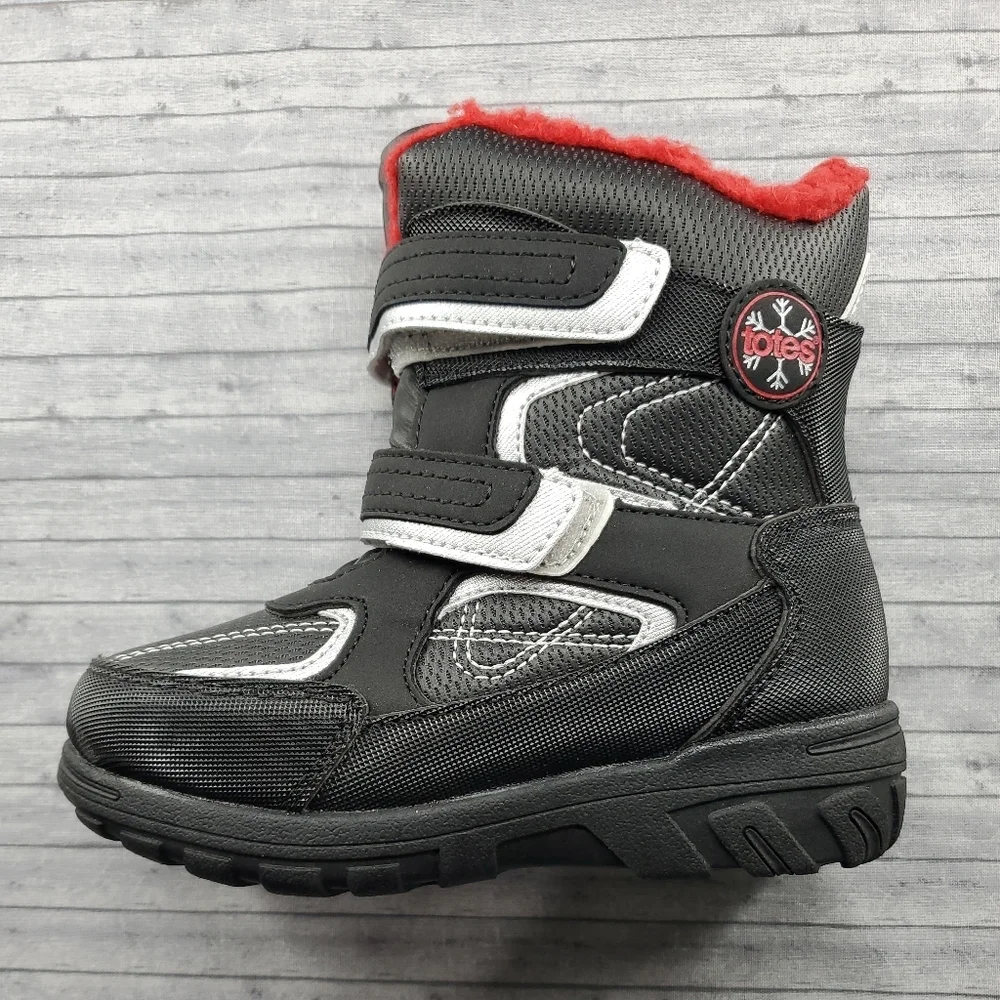 NWOB Totes Snow Winter Waterproof Boots Totes Tayton Black Red Size 11‎ Child